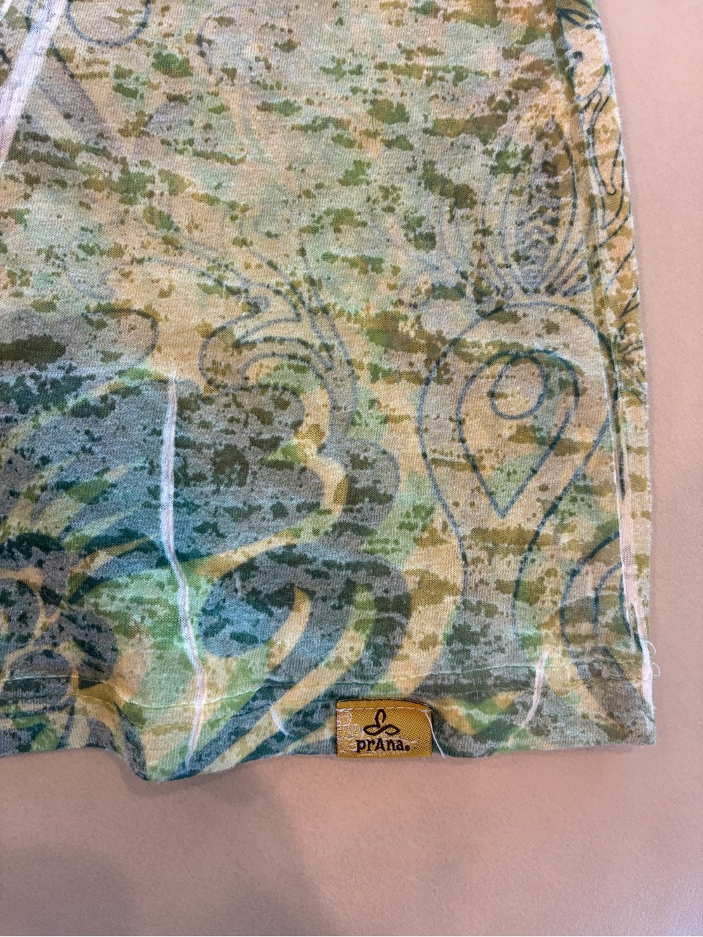 Prana XL Green and Blue Floral-Print Long Sleeve Tee Shirt - Picture 5 of 14